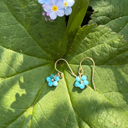 Forget Me Not Gold Earrings: Apatite Beaded Flower Jewelry