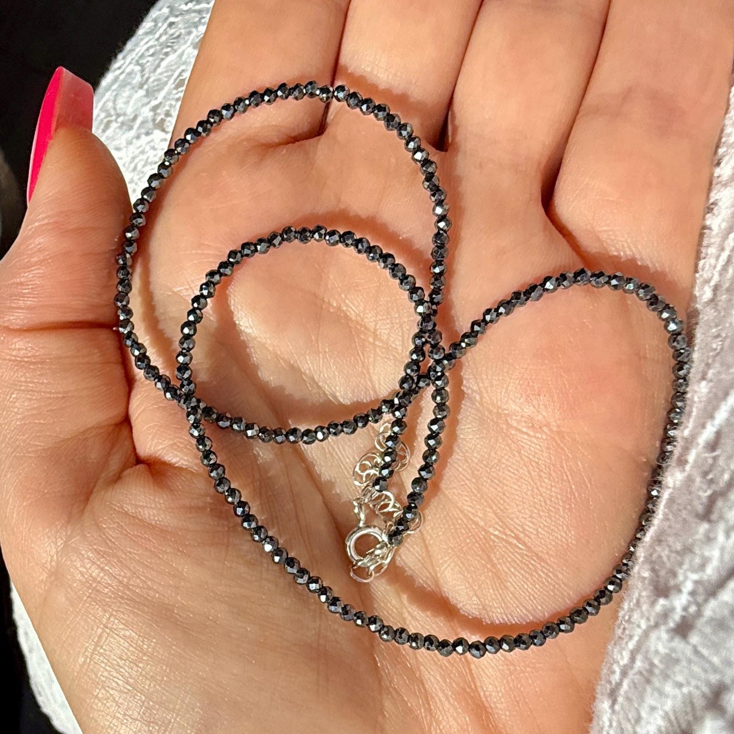 Dainty Hematite Choker Necklace, Minimalist Delicate Silver Necklace