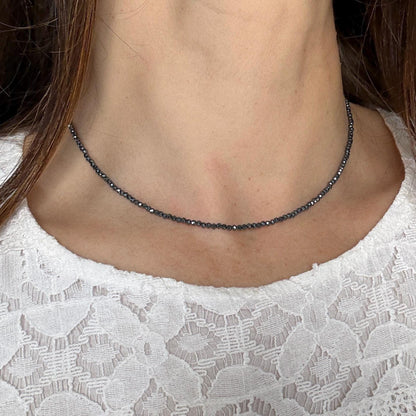 Dainty Hematite Choker Necklace, Minimalist Delicate Silver Necklace