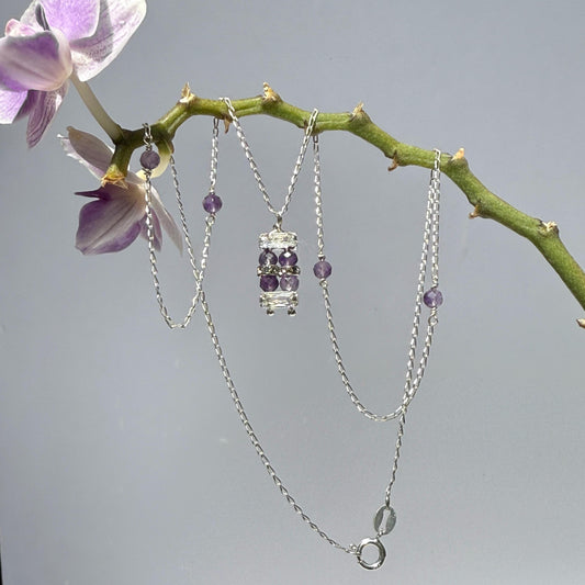 Purple Amethyst Necklace, Minimalist Silver Pendant Chain Choker Necklace