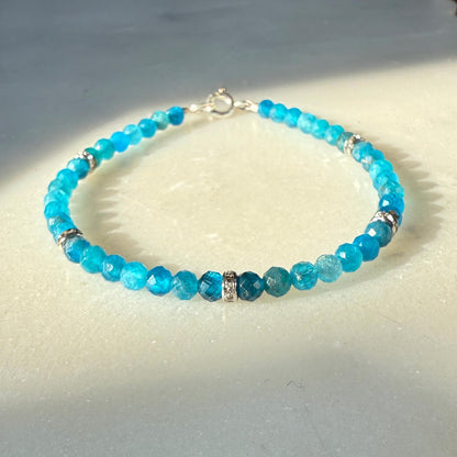 Blue Apatite Crystal Bracelet, Birthstone Silver Bracelet, Friendship Bracelet