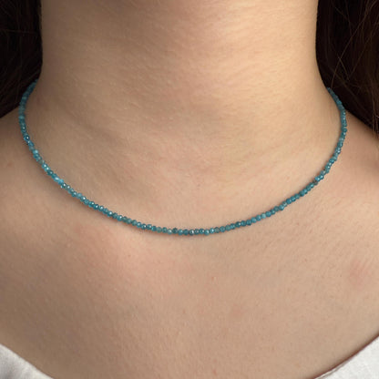 Blue Apatite Choker Necklace, Tiny Beaded Birthstone Necklace