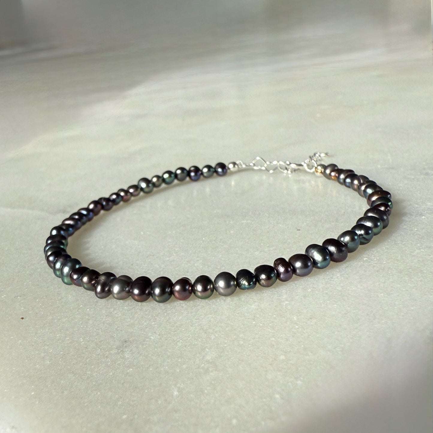 Pearl Bracelet, Sterling Silver Heart Bracelet