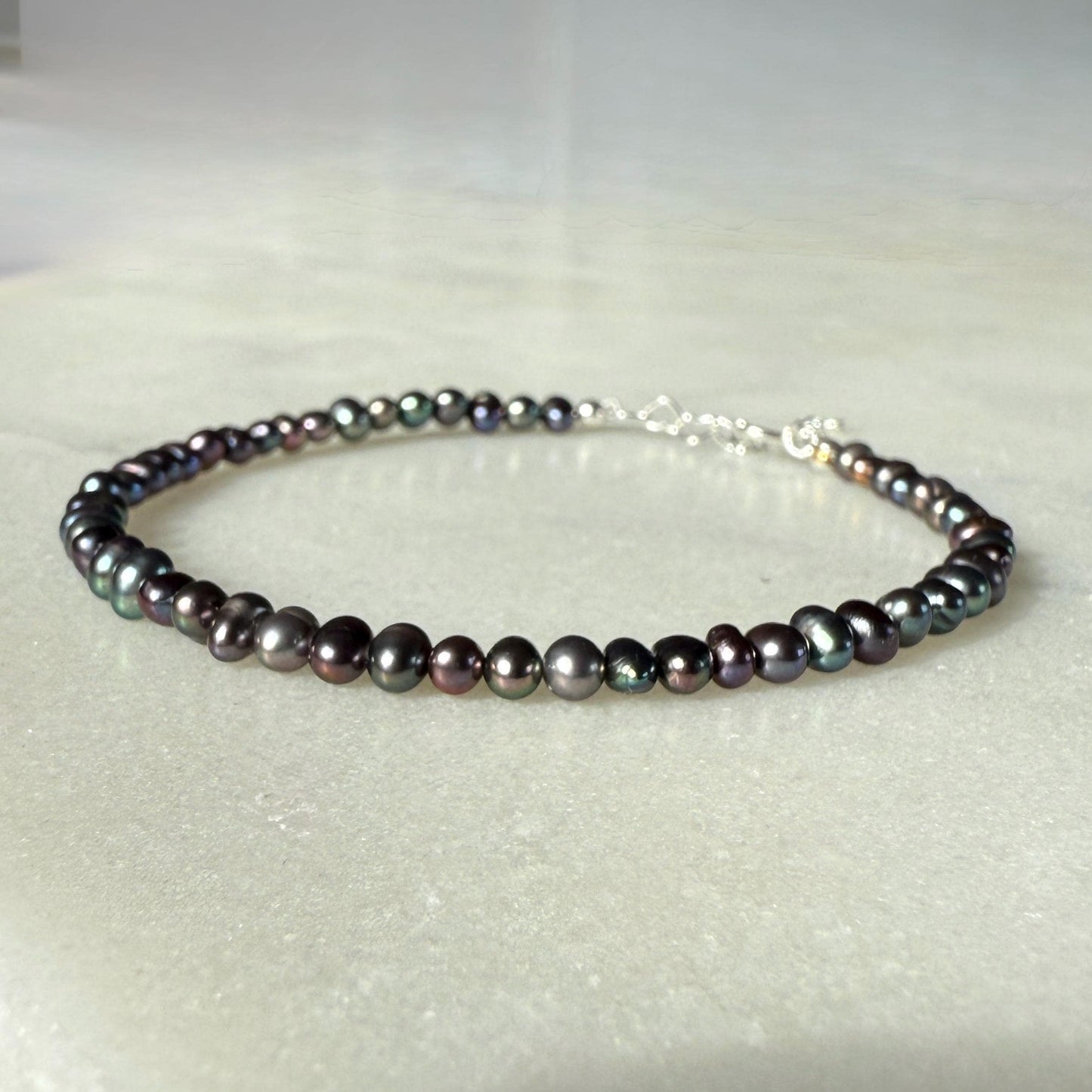 Pearl Bracelet, Sterling Silver Heart Bracelet