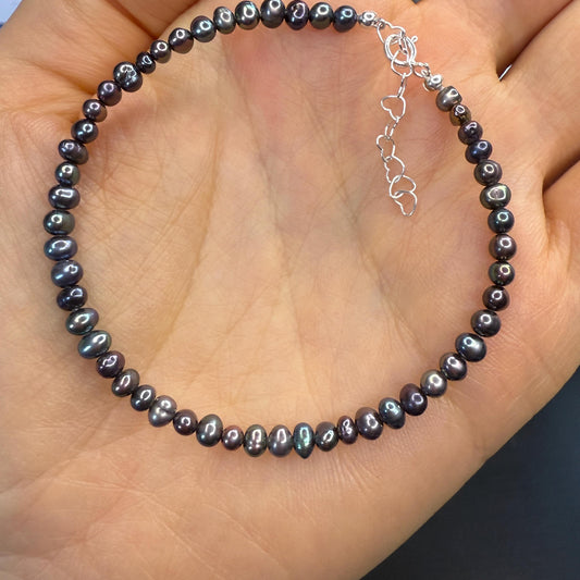 Pearl Bracelet, Sterling Silver Heart Bracelet