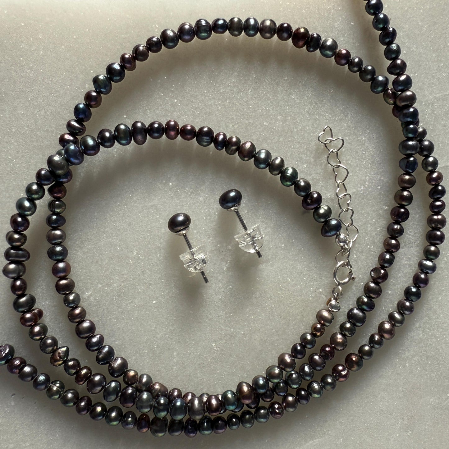 Dainty Pearl Necklace, Black Choker Beaded Birthstone Necklace with Silver Chain