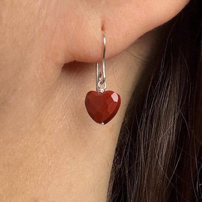 Heart Silver Earrings, Red Jasper Earrings