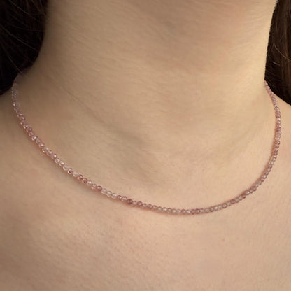 Dainty Strawberry Rose Quartz Choker Necklace, Tiny Beaded Birthstone Necklace