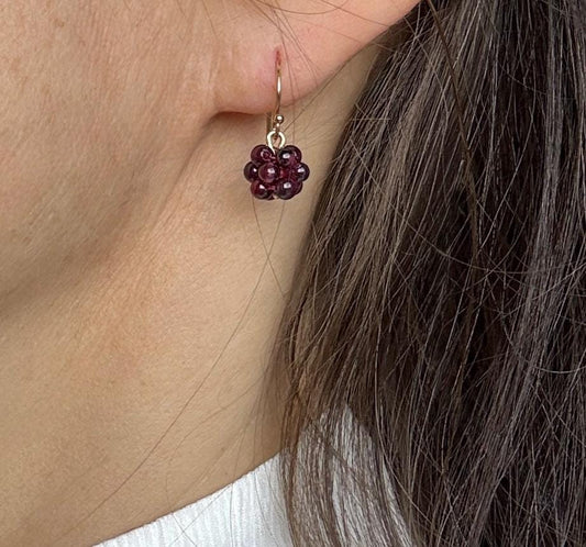 Garnet Gold Earrings, Birthstone Jewelry, Dangle Gemstone Earrings