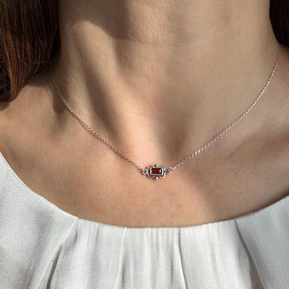 Dainty Garnet Choker Necklace, Tiny Pendant Birthstone Necklace with Silver Chain