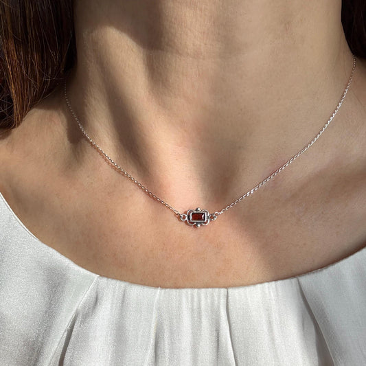 Dainty Garnet Choker Necklace, Tiny Pendant Birthstone Necklace with Silver Chain
