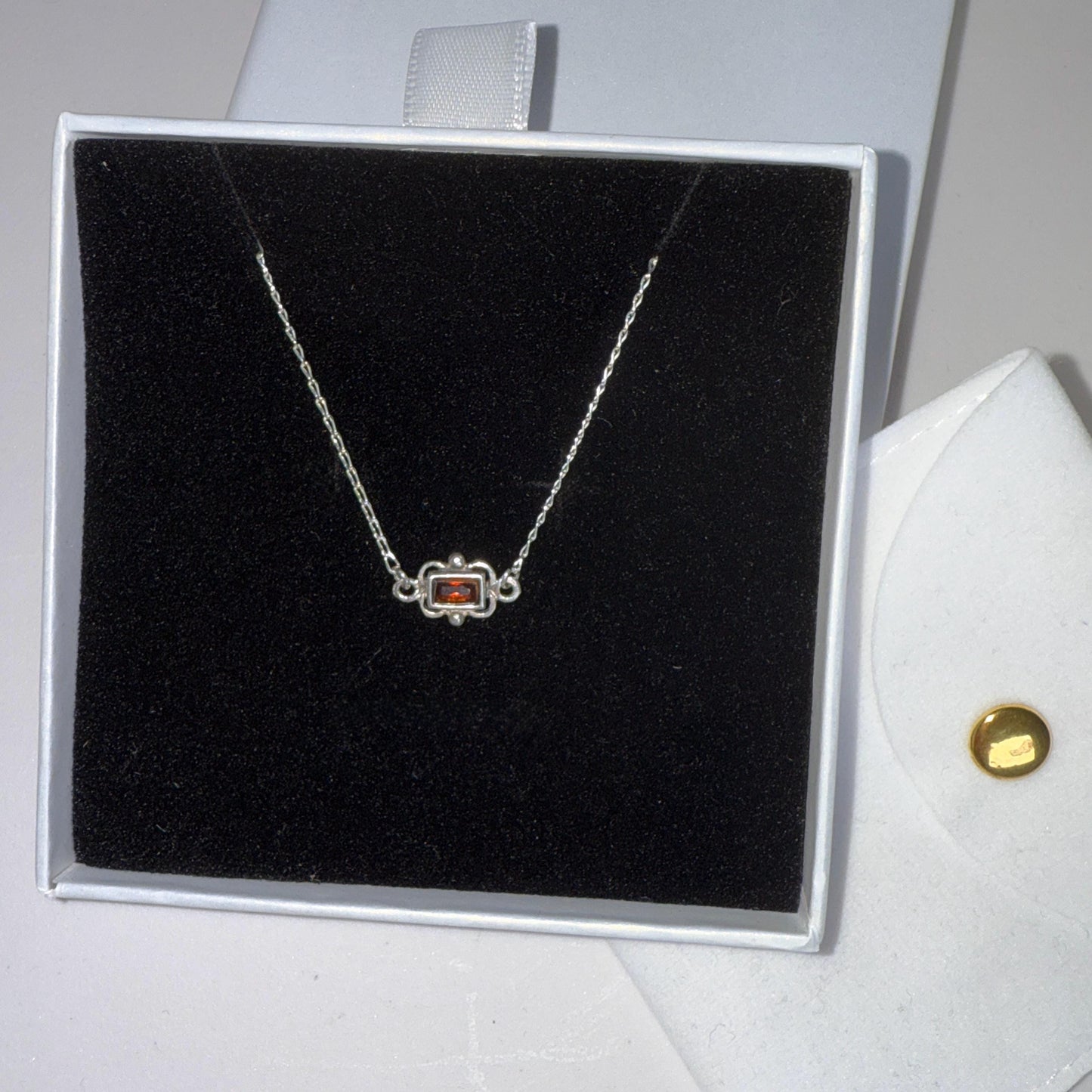 Dainty Garnet Choker Necklace, Tiny Pendant Birthstone Necklace with Silver Chain