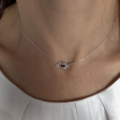 Dainty Garnet Choker Necklace, Tiny Pendant Birthstone Necklace with Silver Chain