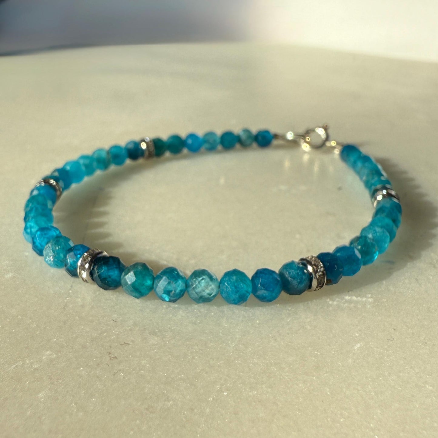 Blue Apatite Crystal Bracelet, Birthstone Silver Bracelet, Friendship Bracelet