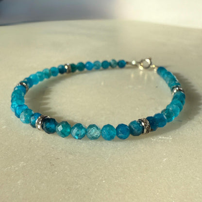 Blue Apatite Crystal Bracelet, Birthstone Silver Bracelet, Friendship Bracelet