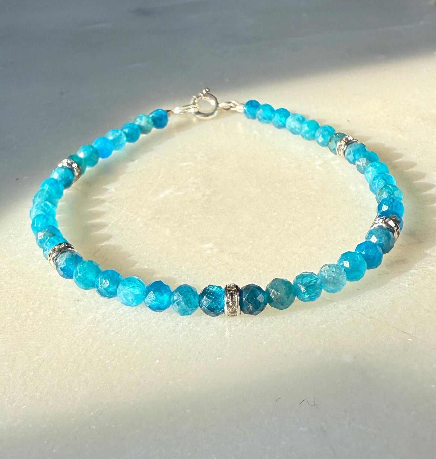 Blue Apatite Crystal Bracelet, Birthstone Silver Bracelet, Friendship Bracelet