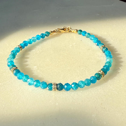 Blue Apatite Crystal Bracelet, Birthstone Silver Bracelet, Friendship Bracelet
