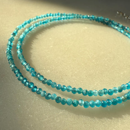 Blue Apatite Choker Necklace, Tiny Beaded Birthstone Necklace