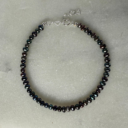 Pearl Bracelet, Sterling Silver Heart Bracelet