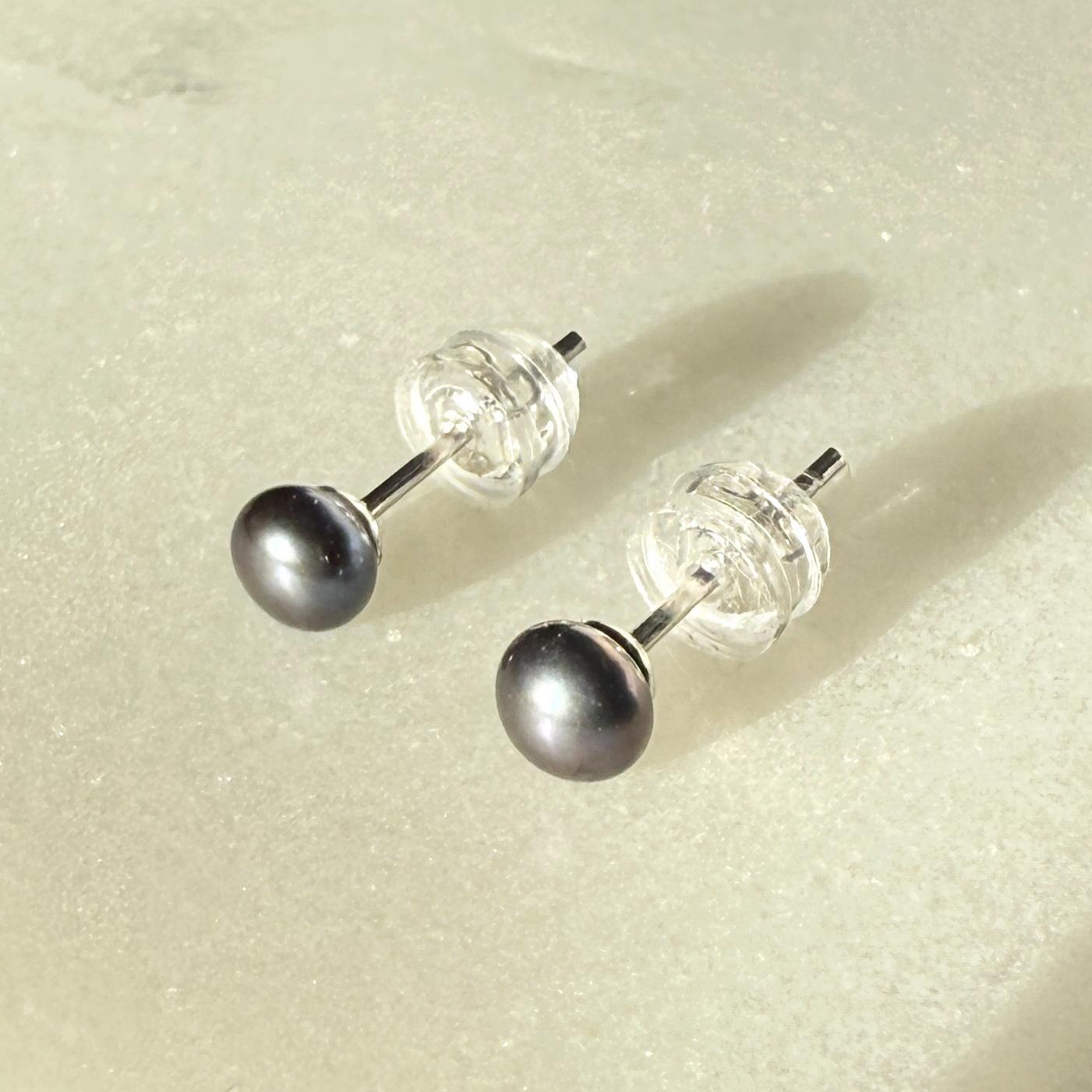 Pearl Stud Earrings, Minimalist Delicate Silver Earrings