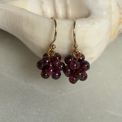 Garnet Gold Earrings, Birthstone Jewelry, Dangle Gemstone Earrings