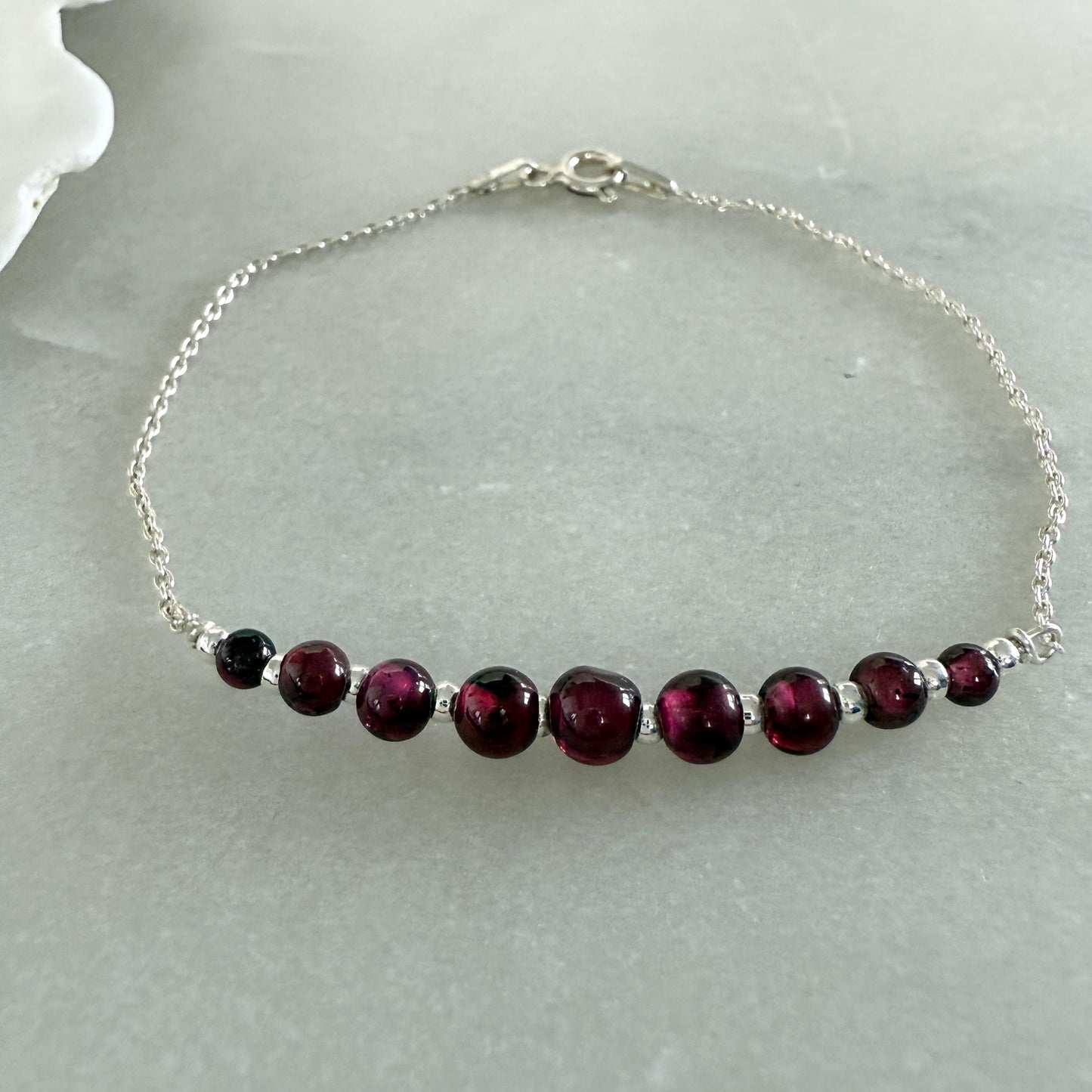 Garnet Bracelet, Silver Beaded Birthstone Bracelet