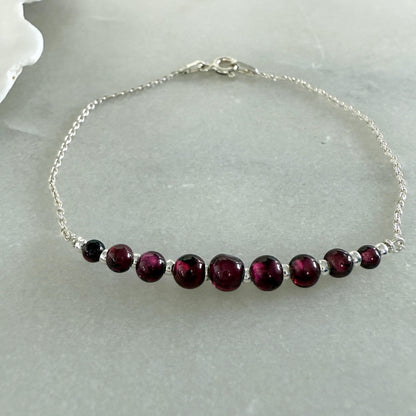 Garnet Bracelet, Silver Beaded Birthstone Bracelet