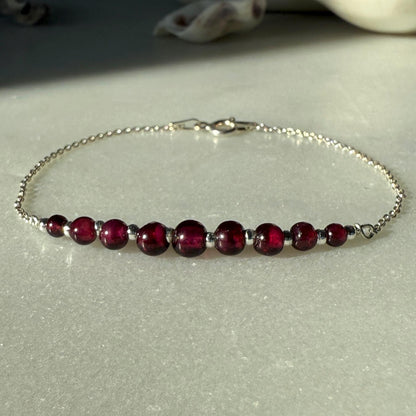 Garnet Bracelet, Silver Beaded Birthstone Bracelet