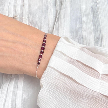 Garnet Bracelet, Silver Beaded Birthstone Bracelet