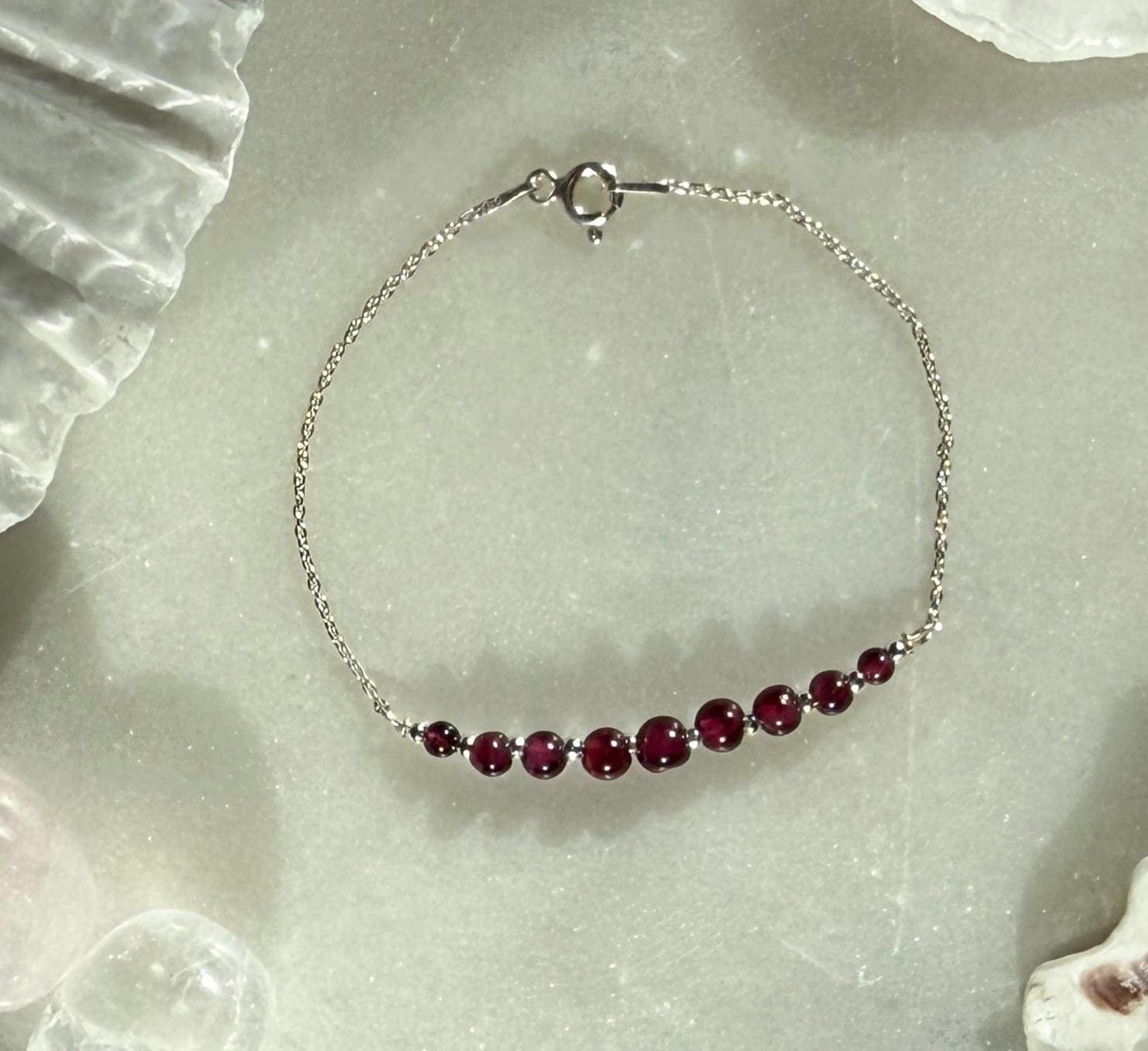Garnet Bracelet, Silver Beaded Birthstone Bracelet