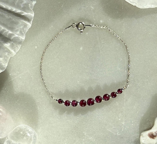 Garnet Bracelet, Silver Beaded Birthstone Bracelet