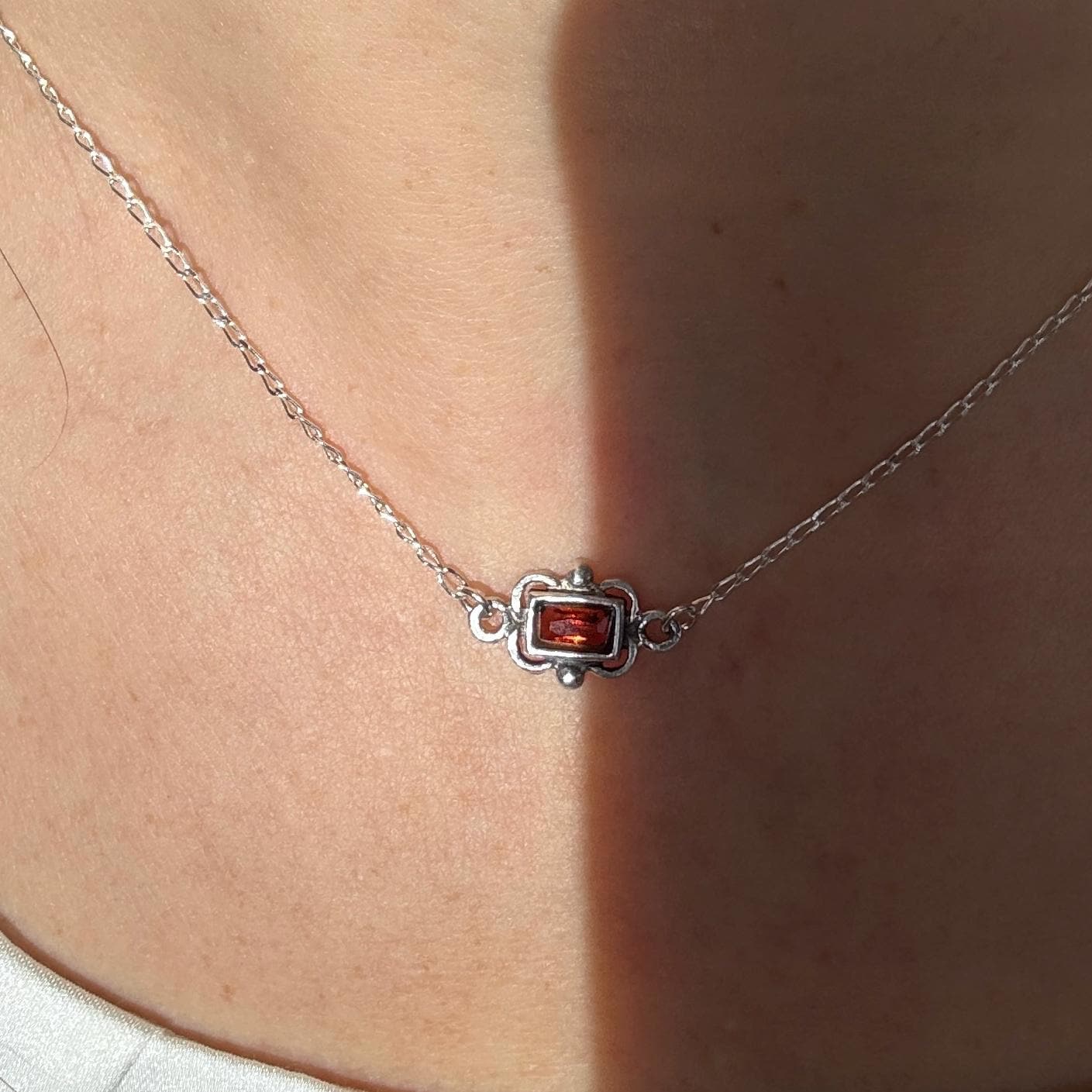 Dainty Garnet Choker Necklace, Tiny Pendant Birthstone Necklace with Silver Chain