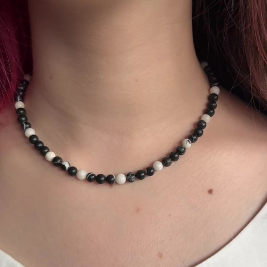 Black Zebra Jasper Necklace, February March Birthstone Necklace, Choker, Silver necklace, Anniversary Birthday Personalized Gift For Her, Ultra Jewellery