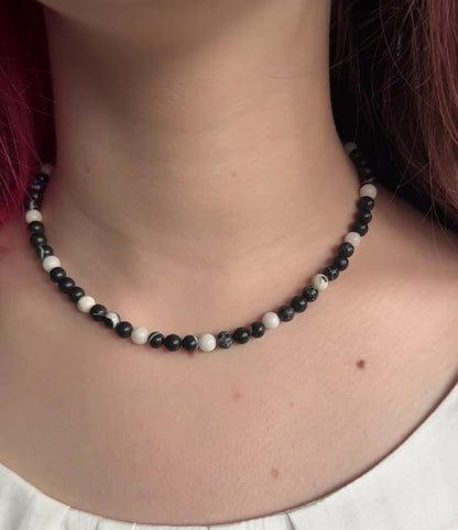 Black Zebra Jasper Necklace, February March Birthstone Necklace, Choker, Silver necklace, Anniversary Birthday Personalized Gift For Her, Ultra Jewellery